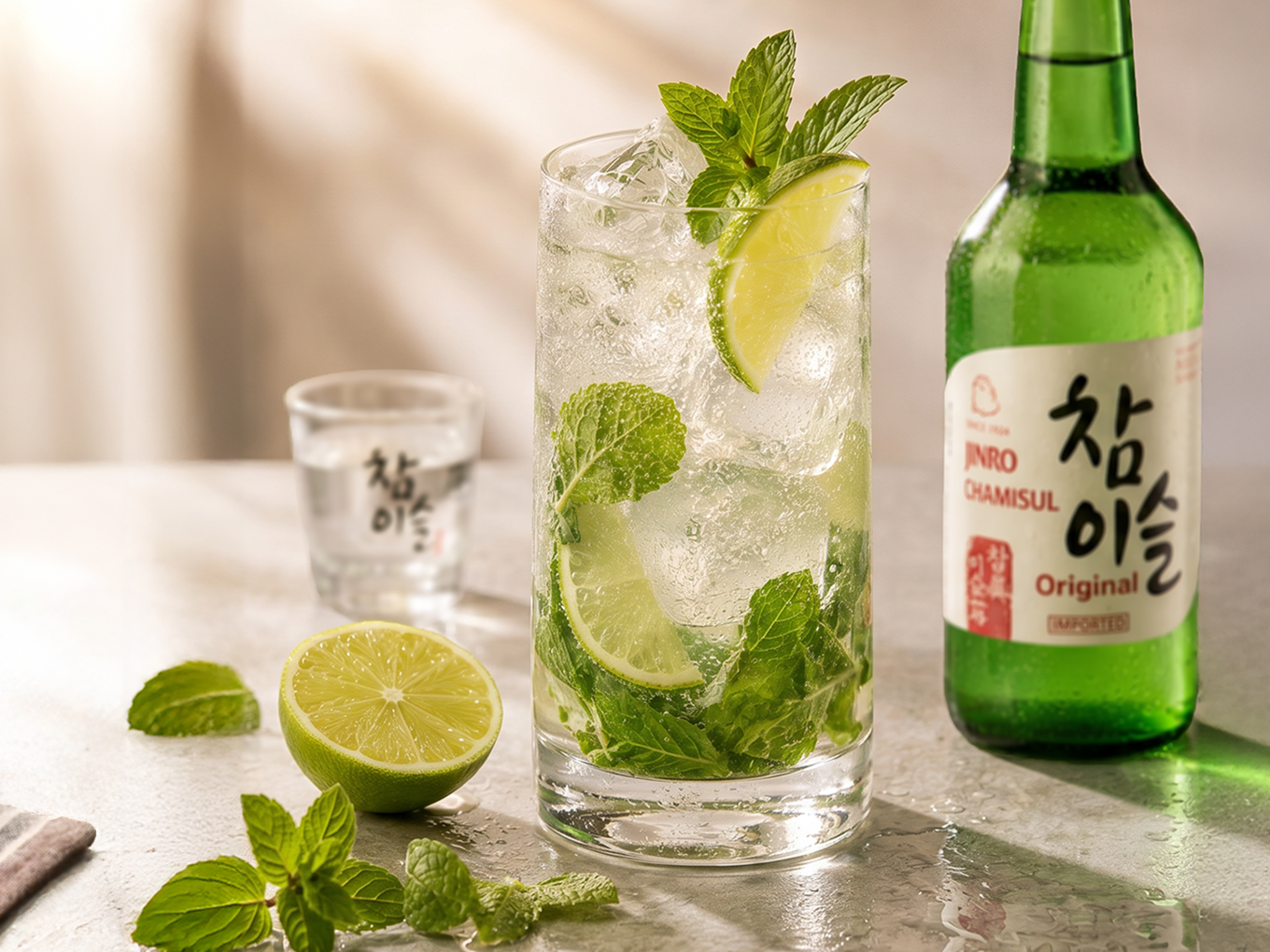Raikas soju mojito mintulla ja limellä